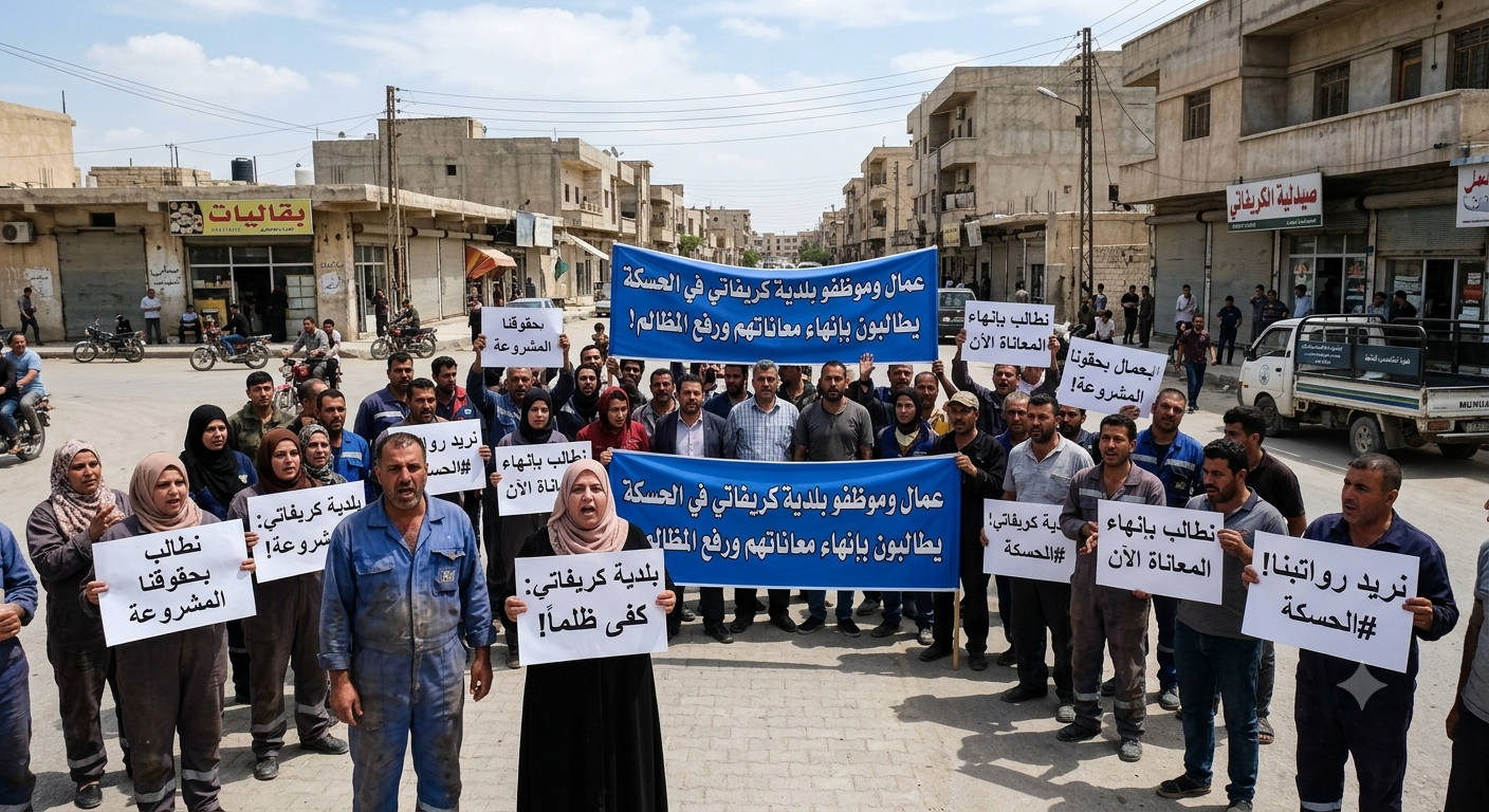 عمال وموظفو بلدية كريفاتي في الحسكة يطالبون بإنهاء معاناتهم